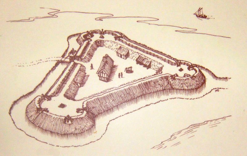  The Blockhouse Fort at East Mersea. 

Drawing: Cudmore Grove Country Park / Essex County Council. 
Cat1 Mersea-->East Cat2 Mersea-->Buildings