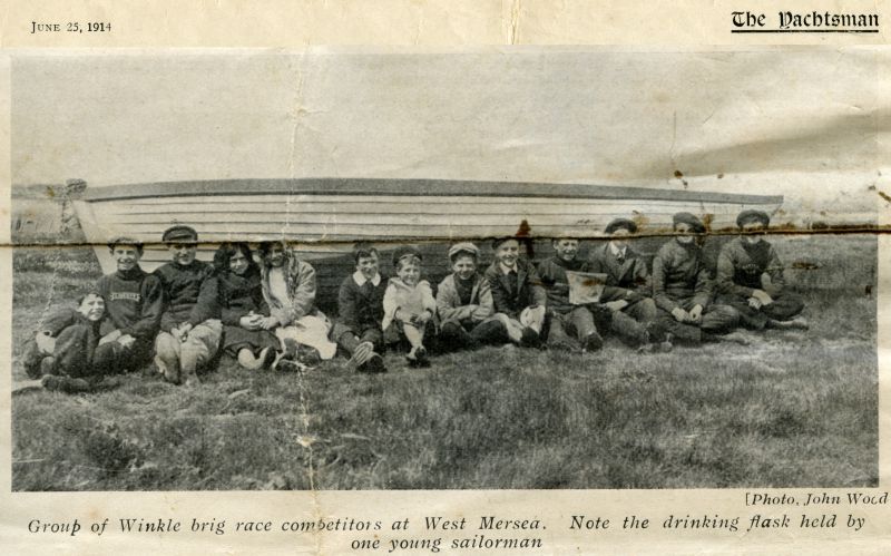 1356. ID MMC_P534A Group of Winkle brig race competitors at West Mersa. Note the drinking flask held by one young sailorman. Photo by John Wood.
From The Yachtsman, 25 June ...
Cat1 People-->Fishermen and Seamen
