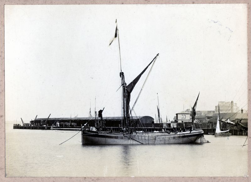  Sailing barge GLADYS new at Harwich in 1900. The back of photo marked H Cann. 
Cat1 Barges-->Pictures Cat2 Places-->Harwich