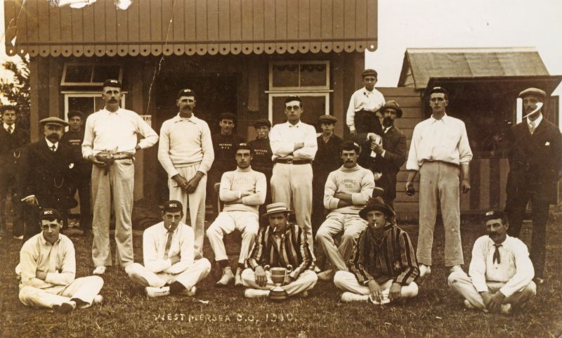 ID AN03_006_003 Mersea Cricket Team in the early 1900s at The Glebe. Note that five members are ...