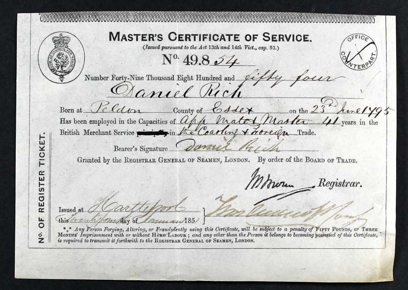 Daniel Rich Master's Certificate of Service