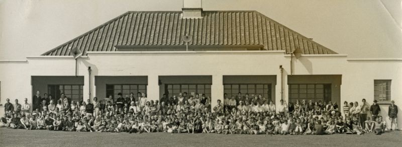  International Youth Camp. Camp Photo, possibly 1966. Rear of main hall. 
Cat1 Mersea-->Youth Camp