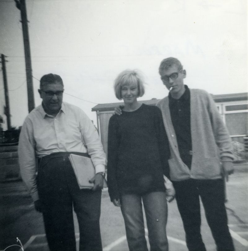  International Youth Camp. L-R Les Marpole Youth Officer Essex, unknown Norwegian girl, Bernard Wilt - French (jazz/boogie piano player). 1965? 
Cat1 Mersea-->Youth Camp