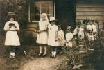 7. ID PBA_043_001 Village children at play. Pretend Wedding, outside thatched cottage at Hardy's Green, Birch. 1933 ?
L-R 1. Mary Wayman, 2. Mona Faircloth, 3. Joyce ...
Cat1 Birch-->Hardy's Green