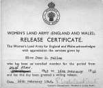 8. ID DIS2008_WLA_119 Women's Land Army Release Certificate for Miss Joan B. Pullen.
Cat1 People-->Land Army Cat2 Families-->Pullen