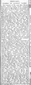 683. ID DM1_AB3_020_011 Obituary. Funeral of Accident Victims.
The funeral of Mr and Mrs Horace Stoker, whose tragic death occurred last week as the result of an accident, took ...
Cat1 War-->World War 2 Cat2 Families-->Stoker / Brown