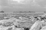 Laid up shipping and an icy River Blackwater, taken from Bradwell in the icy winter of 1962-1963. cJanuary 1963. Photo: Robin Webster