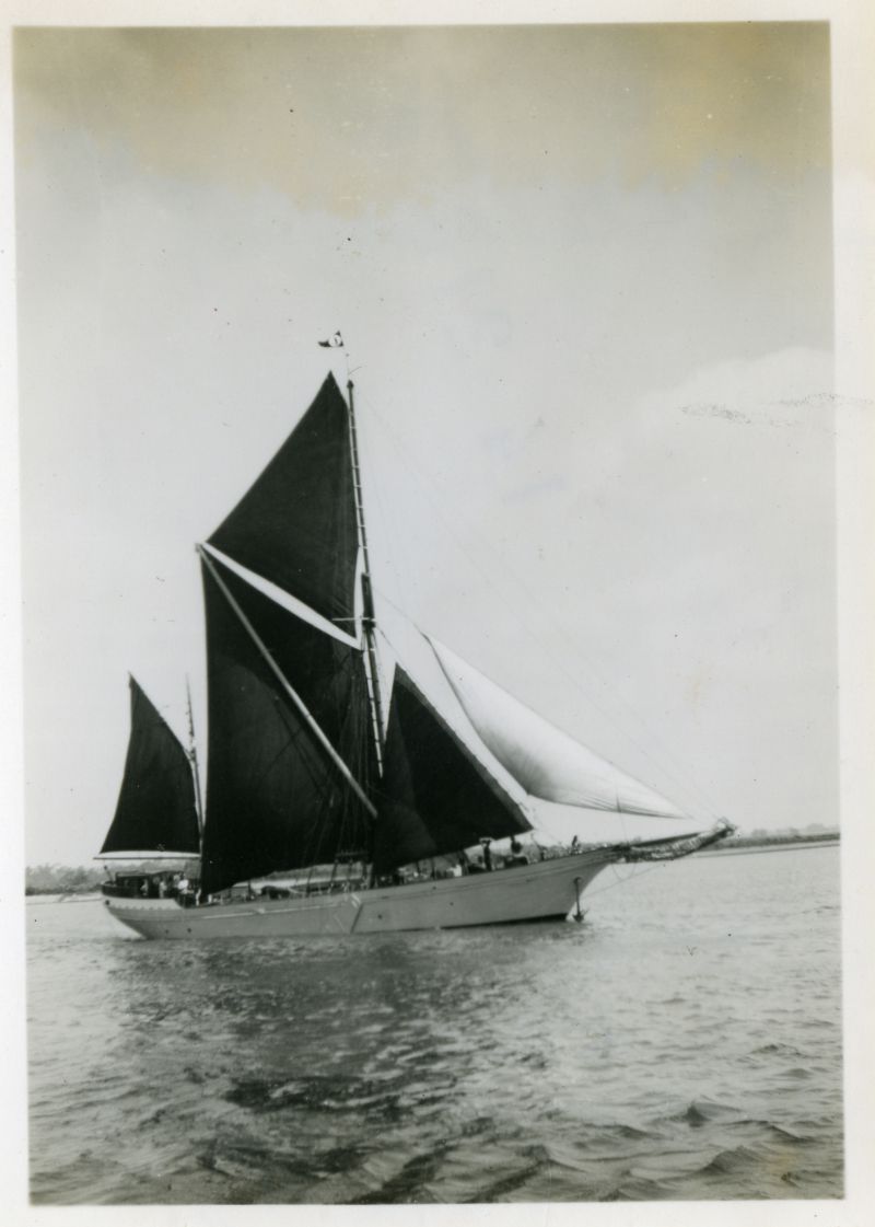  Yacht barge THOMA II, designed and built by John Howard and Sons, Maldon, Essex 1909. Copyright P Kershaw, Thorpe Bay

Used in Barges Page 84, where there is a detailed history. 
Cat1 Yachts and yachting-->Sail-->Larger Cat2 Barges-->Pictures