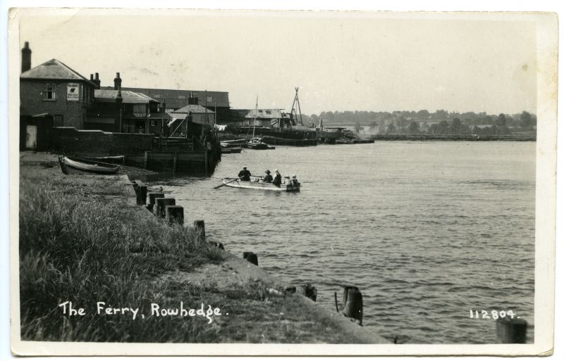  Postcard titled The Ferry, Rowhedge. 112804. Posted 29 May 1930.

Rowhedge 'Up Street' about 1930. Grandfather's House, smack, Sheer Legs, vessel on berth. 
Cat1 [Not Set] Cat2 Places-->Rowhedge