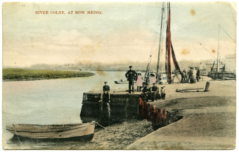  Tinted postcard River Colne at Rowhedge. Posted January 1905.

Rowhedge - Pearsons's Quay. Smack alongside. Yachts in Mill Creek. Harris Yard. 
Cat1 [Not Set] Cat2 Places-->Rowhedge