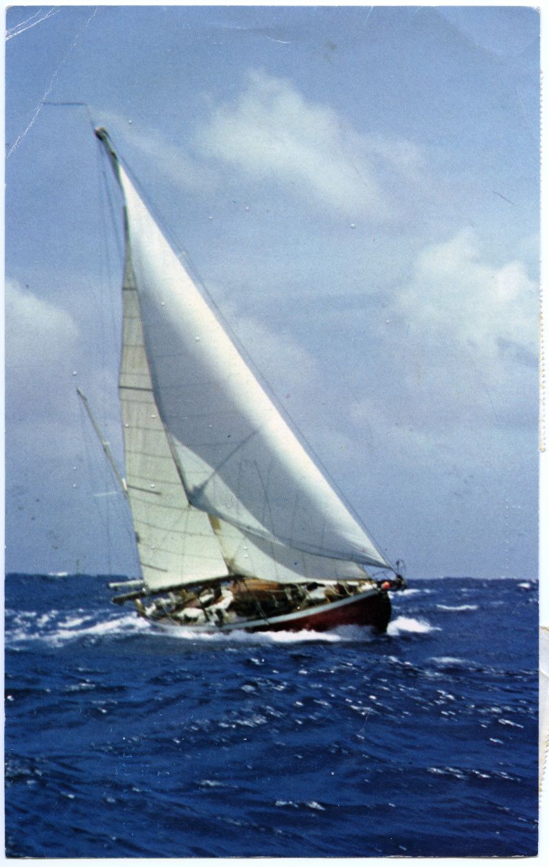  Posted Grenada 14 Dec 1972. From Patricia Street about auxiliary yawl IOLAIRE, believed to be built at Harris, Rowhedge

2009 was still in commision - see http://www.street-iolaire.com/disc.htm 
Cat1 Yachts and yachting-->Sail-->Larger Cat2 Places-->Rowhedge