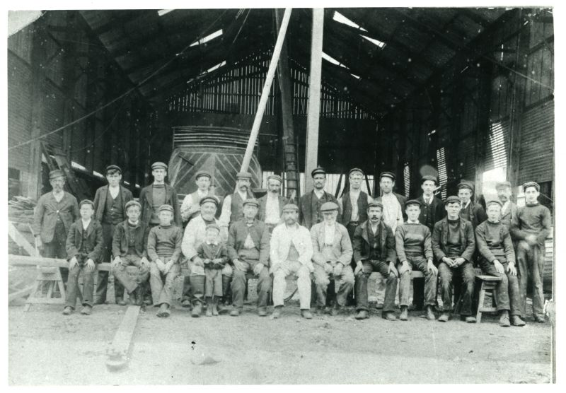 ID BF70_001_054_002 Shipwrights and other workmen of John Houston's yacht yard at Rowhedge, 1895