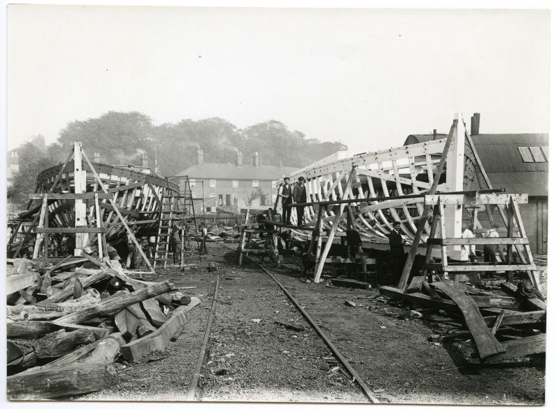 ID BF73_001_023_001 Two composite boats under construction at Forrestt's boatyard Wivenhoe.