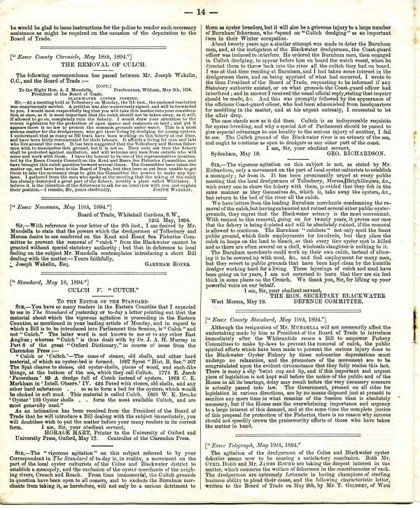  Blackwater Culch War of 1894 - press articles. Page 14. Culch v Cutch or Cultch. 
Cat1 Oysters-->Documents and Papers