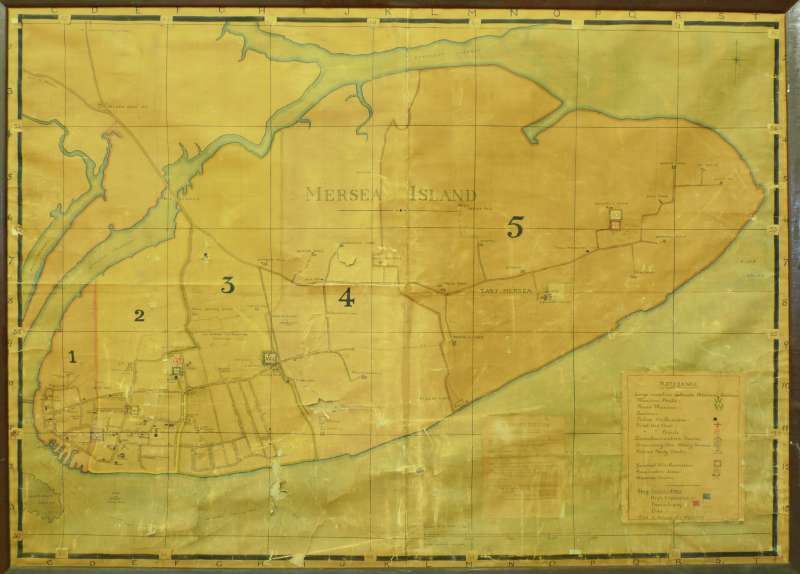  Mersea Island - Air Raid Precautions Map. Original map held by Museum. Very fragile. There are many drawing pin holes in the map, perhaps indicating bombs and other incidents. Origin of the map not known - but it was clearly used during WW2. 
Cat1 Maps and Charts Cat2 War-->World War 2