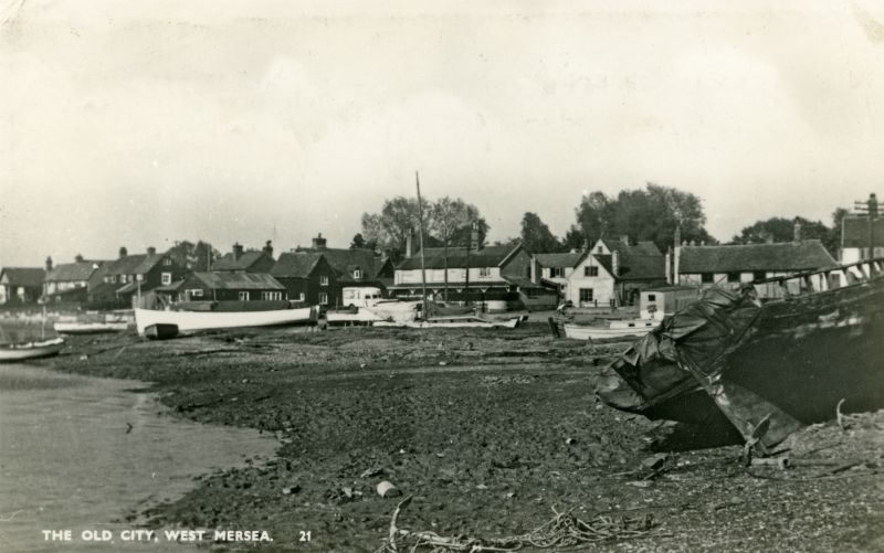  The Old City, West Mersea. Postcard mailed 29 June 1954. 
Cat1 Mersea-->Old City & the Hard
