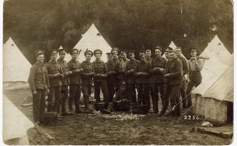  2nd Battalion 'The Rifles' (The Prince Consorts Own). Fred peeling potatoes.

Fred Peters is 5th from left standing. Steven Horace Mole is 3rd from right. 
Cat1 War-->World War 1 Cat2 Families-->Mole