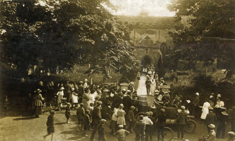  Samuel James Mills and Nellie French leaving West Mersea Parish Church after their marriage on 31 May 1919. Nellie was the daughter of James French and Grace née Mussett whose 1908 wedding picture is .... It became quite a long lasting tradition for people to collect outside the church to watch wedding parties go in and out.

Photograph from Lorna Tarran née Mills - daughter of ...
Cat1 Families-->French Cat2 Museum-->DisplayPhotos