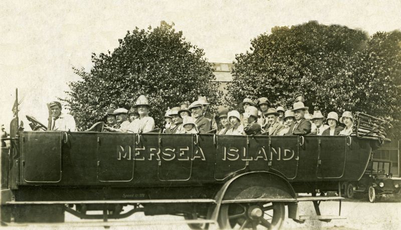  Primrose Mersea Island charabanc / bus. The driver is Bert 'Chewey' Green (Ron Green's cousin). 
Cat1 People-->Other Cat2 Transport - buses and carriers