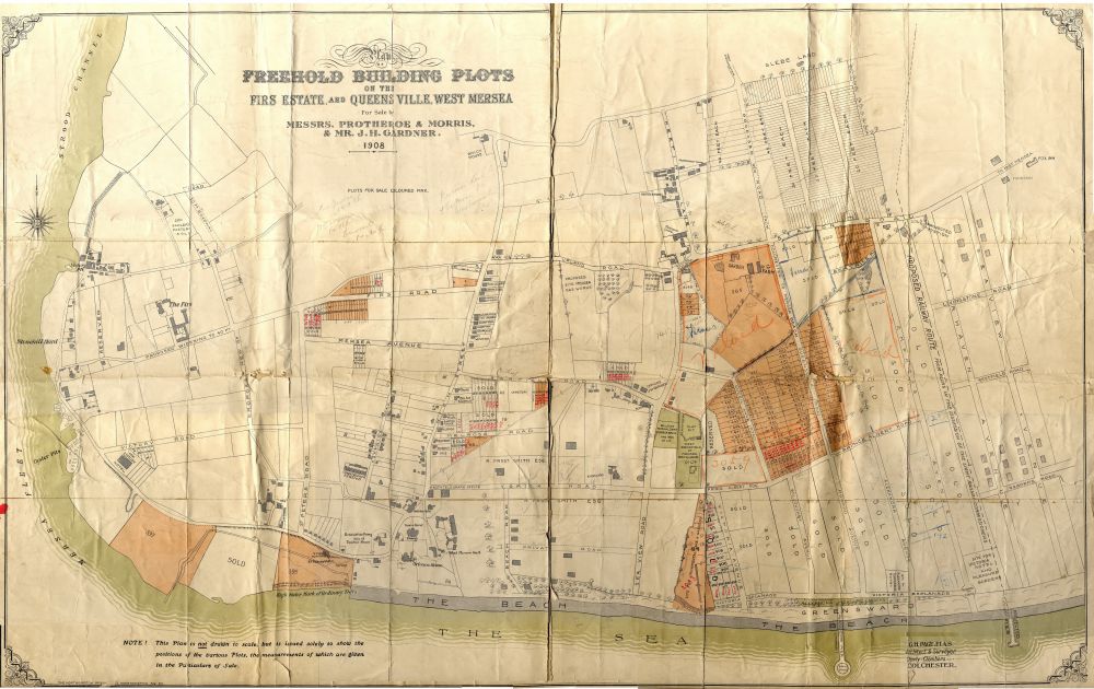  Freehold building plots on the Firs Estate and Queensville, West Mersea - 1908 map.

Sadler's Pasture sold. 
Cat1 Museum-->DisplayPhotos Cat2 Museum-->Papers-->Estates-->Firs Estate Cat3 Museum-->Papers-->Estates-->Queensville Cat4 Maps and Charts