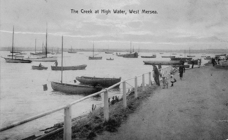  The Creek at High Water, West Mersea. Coast Road. Postcard mailed 8 August 1915. 
Cat1 Mersea-->Old City & the Hard