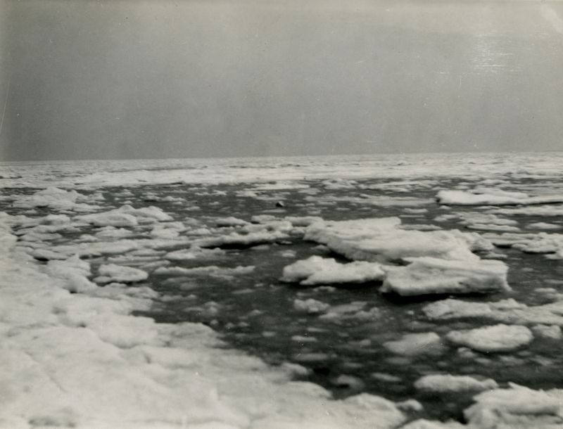  Frozen sea at Mersea, January 1940.

Photo by Howard Winch, who wrote on the back:

High tide about 12.45pm. Tide on the ebb, view from bottom of small slope of beach above water. There is no sea water visible - the snowy grey patches are frozen ice and snow floes travelling sea wards & occasionally churning up the edges of the snow pack on the shore edge. 

Taken from westward of the ...
Cat1 Weather Cat2 Mersea-->Beach