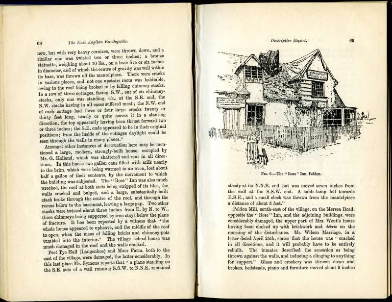  Report on the East Anglian Earthquake by Meldola and White, pages 68 and 69.

Peldon. The Rose Inn, Peldon Mill.

Peet Tye Hall (Langenhoe) and Moor Farm. 
Cat1 Disasters and Mishaps-->on Land Cat2 Places-->Peldon