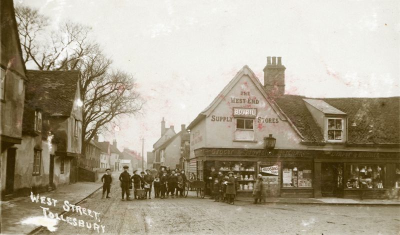  West Street, Tollesbury. Postcard.

West End Supply Stores were burnt down in June 1910. 
Cat1 Tollesbury-->Road Scenes