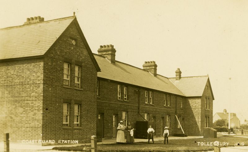  Coastguard Station, Tollesbury, in Mell Road. A stone on the left gable has the date 1879. Postcard.


Dorothy Davison wrote to say her great grandfather James Edwin Joyce was a Coastguard at Tollesbury. He was in the navy and then started work in Tollesbury 1880 as a naval coastguard. Dorothy's grandmother Elizabeth Welsh Joyce was born Tollesbury in 1881 and her brothers Thomas 1884, ...
Cat1 Tollesbury-->Buildings