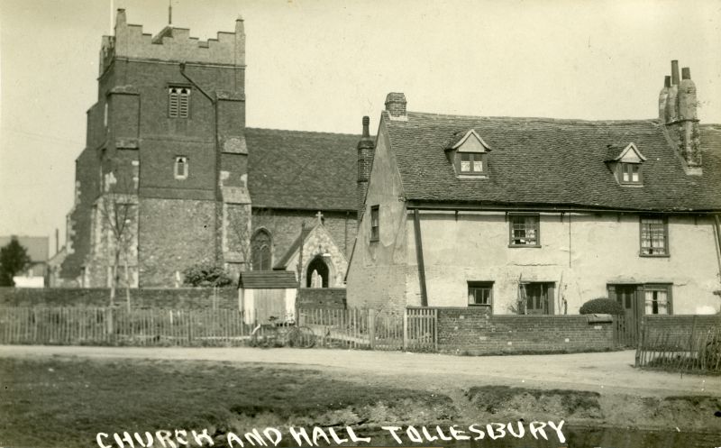  St Mary's Church and Hall, Tollesbury. Back of card is marked St Mary's Church 18 August 1934. Not mailed. 
Cat1 Tollesbury-->Buildings