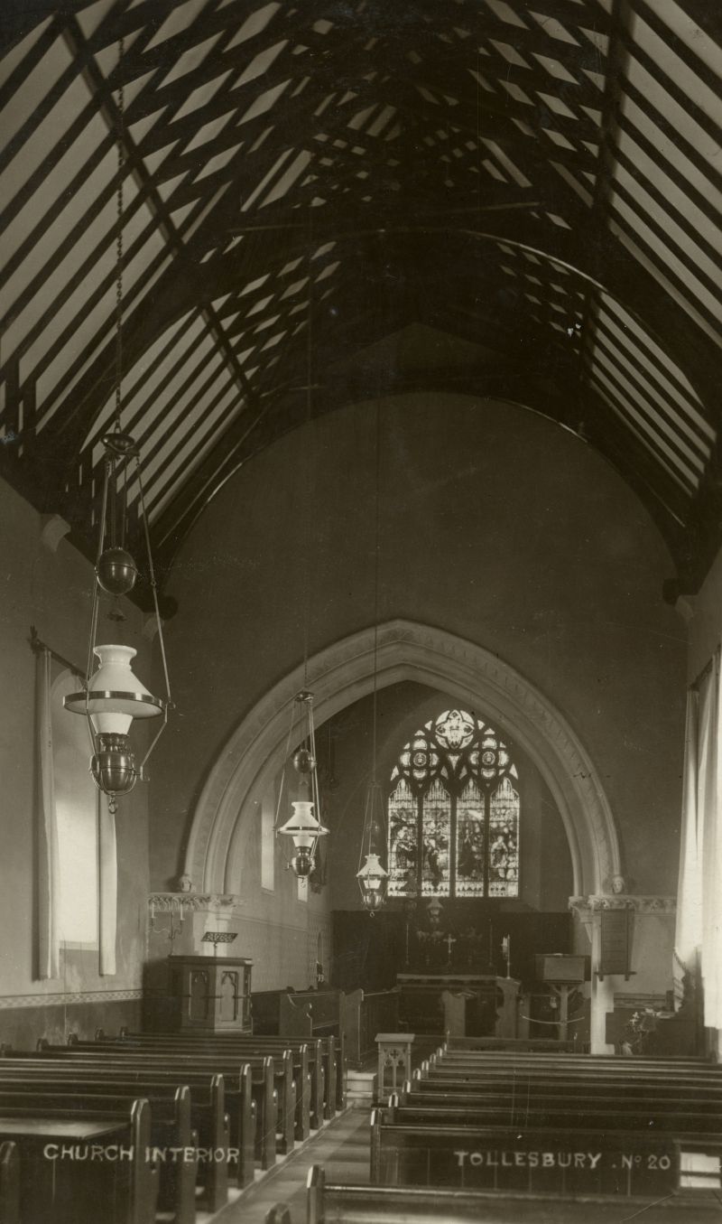  St Mary's Church, Tollesbury. Interior. Postcard No.20 mailed, date unreadable. 
Cat1 Tollesbury-->Buildings