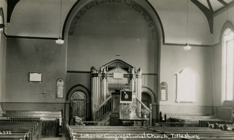  Tollesbury Congregational Church. Interior. Postcard mailed QE2 stamp date unreadable. 
Cat1 Tollesbury-->Buildings