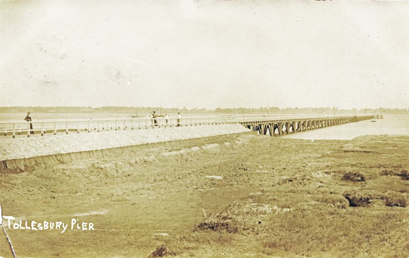  Tollesbury Pier. Faded postcard mailed 24 July 1907 
Cat1 Tollesbury-->River Blackwater