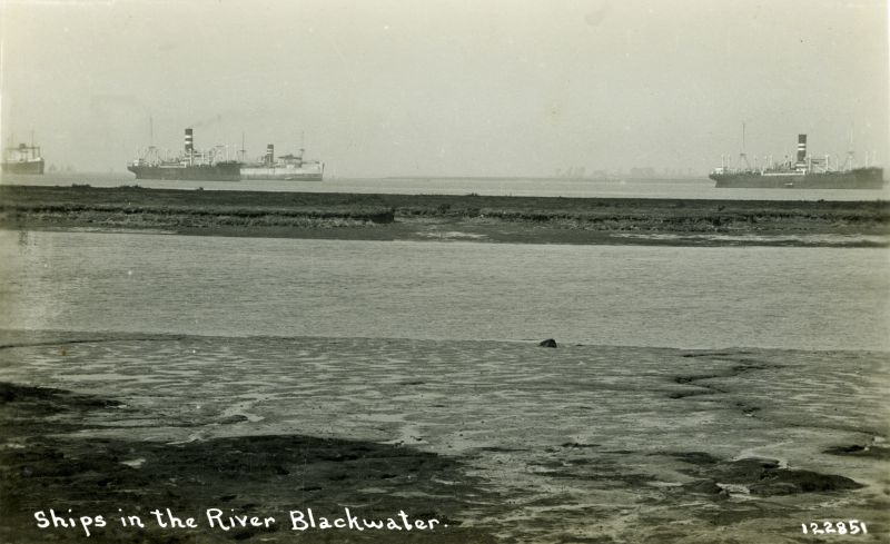  Ships in the River Blackwater. Postcard 122851.

Third ship from left with grey hull is the HIGHLAND WARRIOR. 
Cat1 Blackwater-->Views Cat2 Blackwater-->Laid up ships