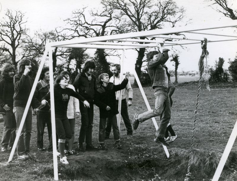  Army Training Centre, Berechurch Road.

L-R Steven Pavey, ?, Kevin Fletcher, Pauline Lee, Caroline Hewes, Philip Rawsley, Richard Norman, Doug Powell. Karl Cook on bars.

From Album 3. 
Cat1 Families-->Hewes