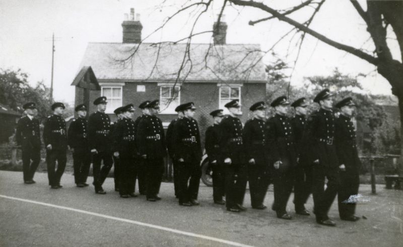  The Fire Brigade parade at the funeral of Gordon Mussett at West Mersea.

The parade includes Oscar Whiting, Jim Mussett, Claude Green, Godfrey Allen.

From Album 4. 
Cat1 Mersea-->Fire Brigade