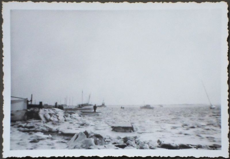  In front of Victory looking towards Cobmarsh and Mersea Channel in the hard winter of 1962-63. 
Cat1 Weather Cat2 Mersea-->Creeks, fleets, channels, saltings
