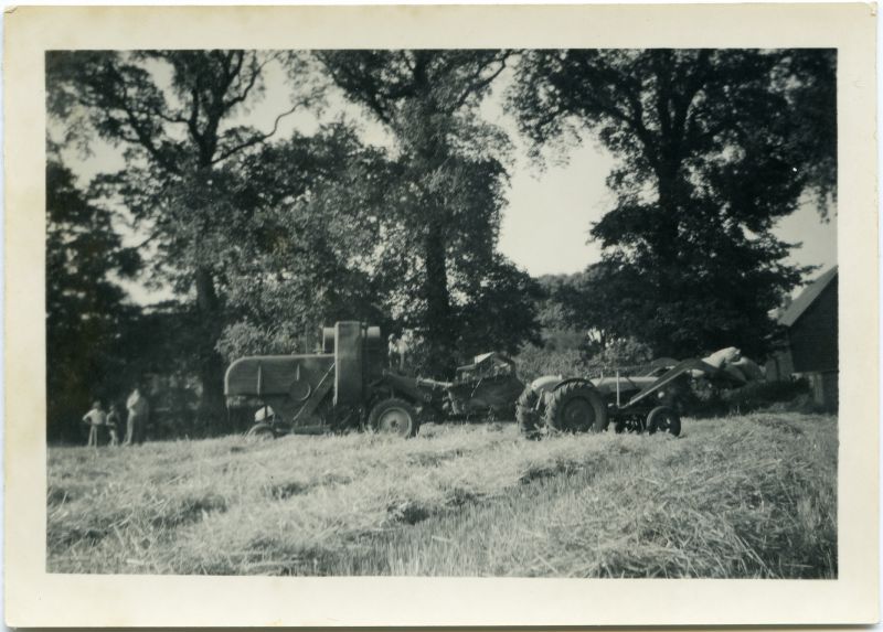 ID AWA_203 Harvesting at Brierley Hall Farm West Mersea in the late 1950s. On the left, ...