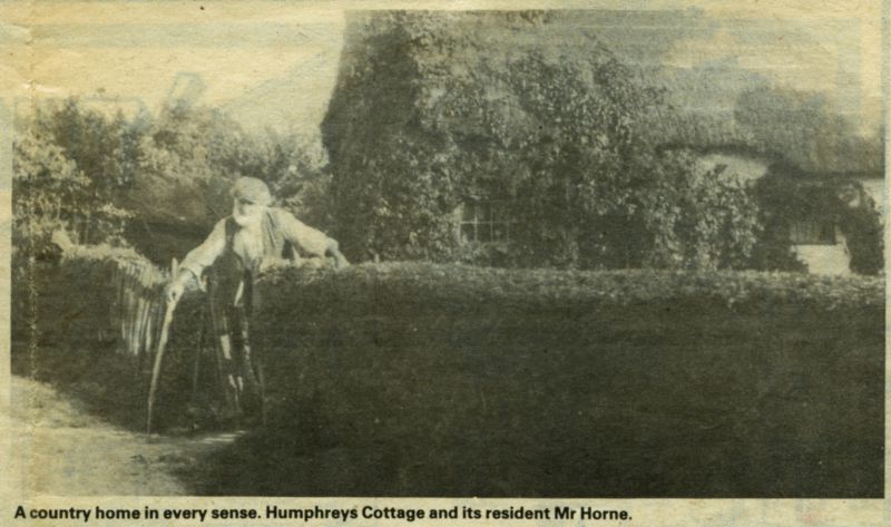  A country home in every sense. Humphreys Cottage and its resident Mr Horne.

Picture by Mrs Ann Blomfield, from The pastoral past of Birch, Essex County Standard, 6 August 1982. See  ...
Cat1 Birch-->Buildings