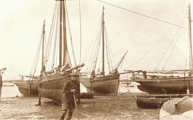  'Chippy' Pullen standing in front of 482CK KINGFISHER, 375CK EDITH, 269CK BUTTERCUP on Mersea Hard.


EDITH CK375 was built around 1911 by Aldous at Brightlingsea.
Originally owned by John Richard Pullen, and was owned by Clifford Pullen (master) & Rupert Pullen, West Mersea from 30 September 1929.

1949 to 1957 she was owned by Peter Hawkins and kept at Mersea most of the time. 
Cat1 Smacks and Bawleys Cat2 Mersea-->Old City & the Hard