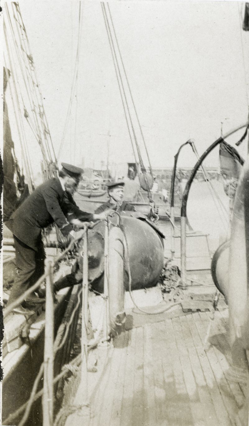  Loading up mines - onto a Naval vessel from a sailing barge. Photo from G.R. 'Ronnie' Hone ?



 George Hone was serving as Sub-Lieutenant on ML121 August 1916 and Lieutenant on ML121 in June 1917.



ML121 was one of a series of Motor Launches built by Elco in United States / Canada. They were powered by twin petrol engines with a speed of 19 knots. The complement comprised two ...
Cat1 War-->World War 1 Cat2 Ships and Boats-->Naval