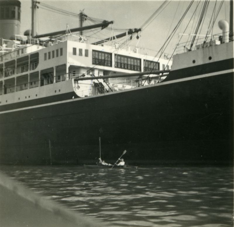 Liner GOTHIC laid up in River Blackwater. Photograph from Rue Pullen. Date: September 1954.
