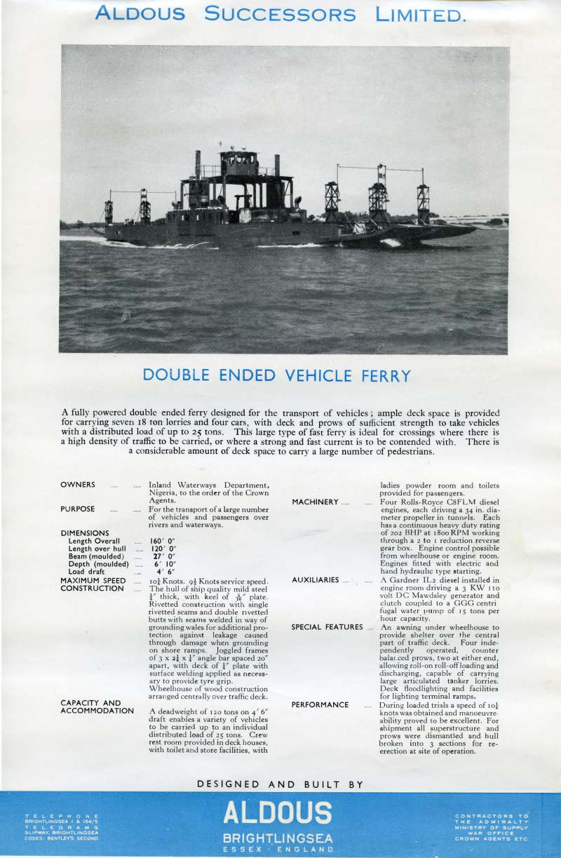 ID BF69_011_001 Aldous Successors Limited. Double Ended Ferry built for Crown Agents for ...