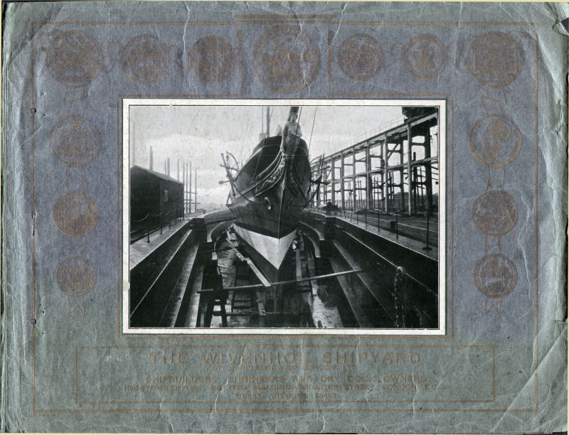 The Wivenhoe Shipyard. Otto Andersen & Co., (London) Ltd.

Shipbuilders, Engineers and Dry Dock Owner.

Cover of catalogue. 

Inset photograph is steam yacht ROSABELLE in dry dock. It is dated later in the catalogue as January 1928. 
Cat1 Places-->Wivenhoe-->Shipyards Cat2 Yachts and yachting-->Steam