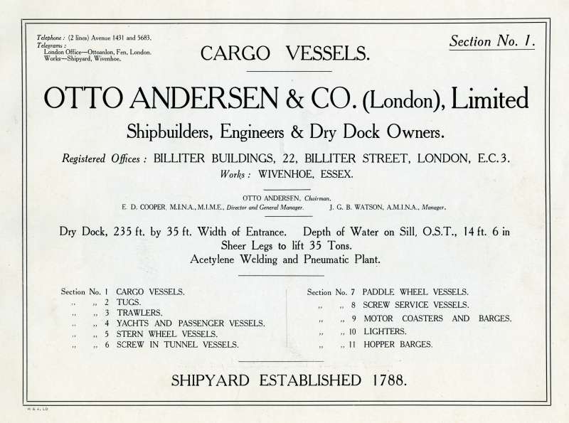 Click to Pause Slide Show


 Otto Andersen & Co., Section No. 1. Cargo Vessels. Title page. 
Cat1 Places-->Wivenhoe-->Shipyards