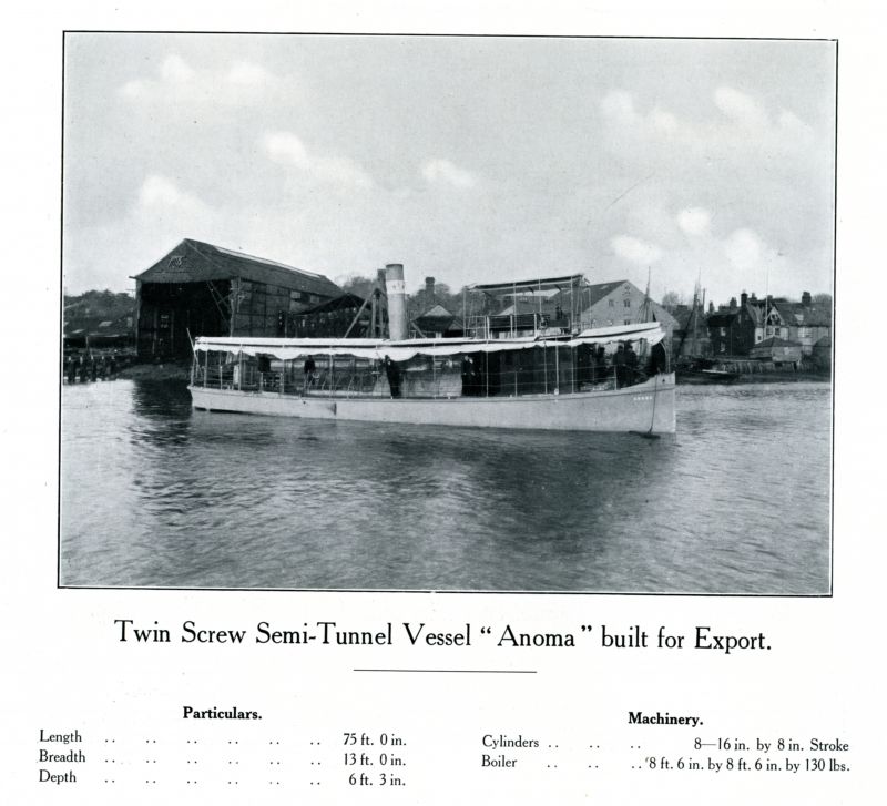 Click to Pause Slide Show


 Twin Screw Semi-Tunnel Vessel ANOMA built for Export. Page from Otto Andersen catalogue. 
Cat1 Places-->Wivenhoe-->Shipyards