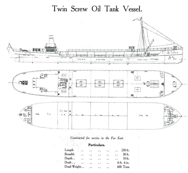  Screw Oil Tank Vessel constructed for service in the Far East. Page from Otto Andersen catalogue. 
Cat1 Places-->Wivenhoe-->Shipyards Cat2 Ships and Boats-->Merchant -->Power