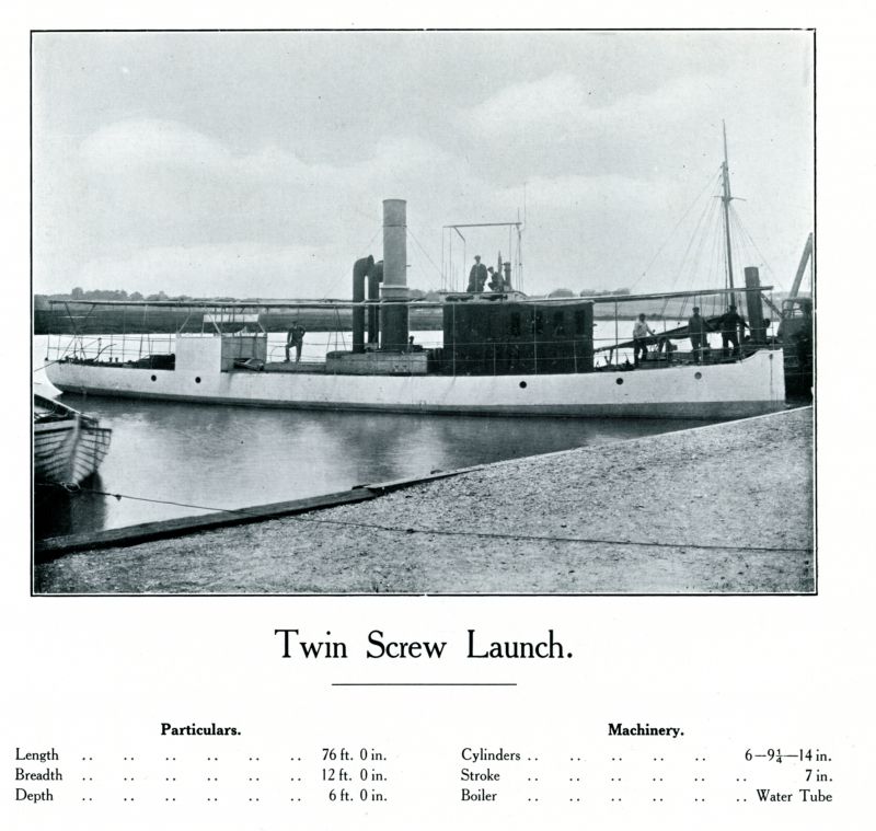  Twin Screw Launch. Loose page at end of Otto Andersen catalogue. Probably should be part of Section 8. 
Cat1 Places-->Wivenhoe-->Shipyards Cat2 Ships and Boats-->Launches