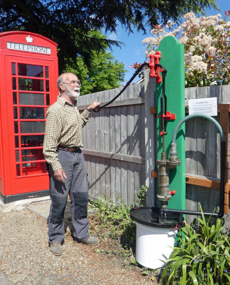  Ray Smith with the working water pump he has restored during the past winter. It is very popular with Museum visitors. 
Cat1 Museum-->Publicity Cat2 Museum-->Artefacts and Contents