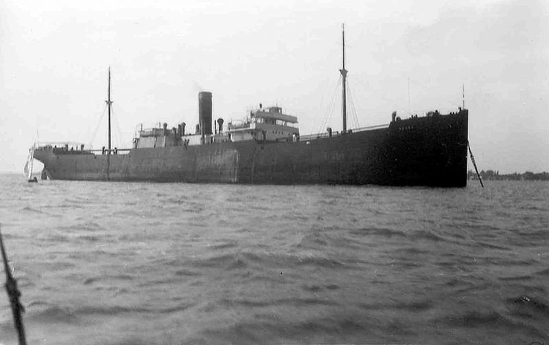 Cargoship laid up in the River Blackwater. Probably the NAANA Official No. 135324, 5,119 grt, built 1913 and owned by the Continental Indies Shipping Company when she was in the river February 1934 to June 1935. Date: c1935.